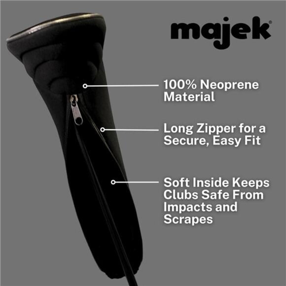 Black Golf Zipper HeadCovers Driver 1 3 5 Fairway WoodsHeadcovers Metal Neoprene - Picture 4 of 8